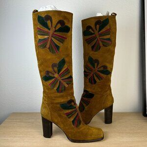 Rare FW 2002 Dolce & Gabbana Suede Butterfly Knee High Boots